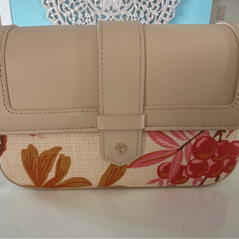 NWT Spartina 449 Beige Leather & Floral Crossbody - Picture 8 of 13